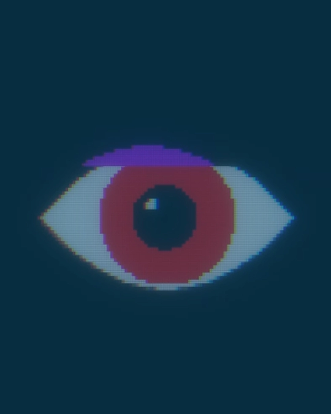 Der schwarze Hintergrund, auf dem eine Abbildung eines roten Auges zu sehen ist, steht sinnbildlich für Cybersecurity im Bereich des IoT. Das Bild wurde mit einem Filter in ein leichtes Blau getaucht.